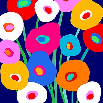 Artwork thumbnail, Happy and Bright flower bouquet on blue by Dominiquevari