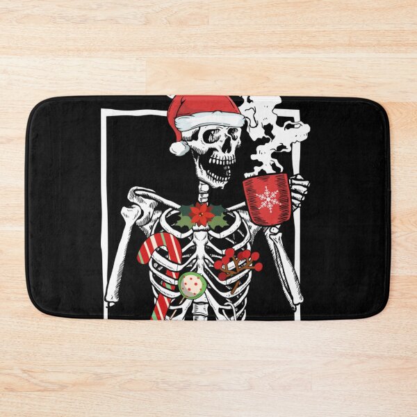 Item preview, Smiling Skeleton Skull Drinking Coffee Latte Christmas Cafe  designed and sold by ChesterGolson.