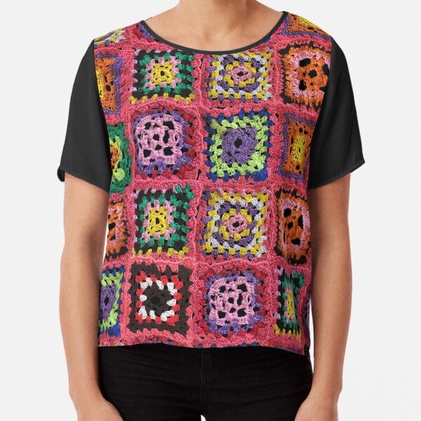 Granny Squares in variety of colors Chiffon Top