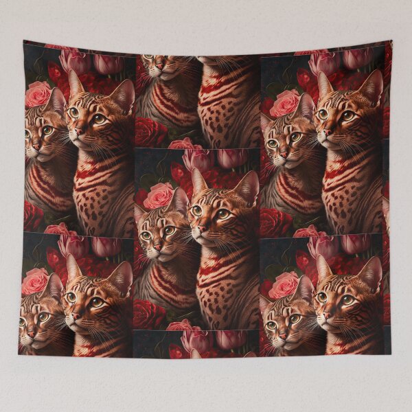 Item preview, Valentines Bengal Cats with hearts and roses 1 designed and sold by idreamaboutcats.