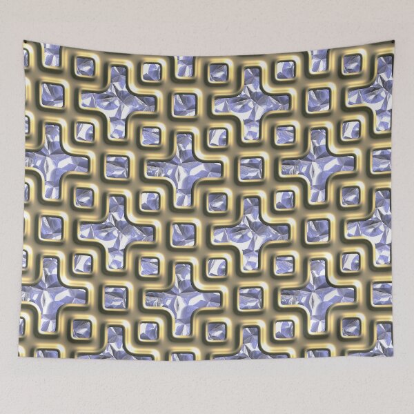 Item preview, Blue crystals and gold embossed 3d ornament seamless pattern designed and sold by gallofoto.