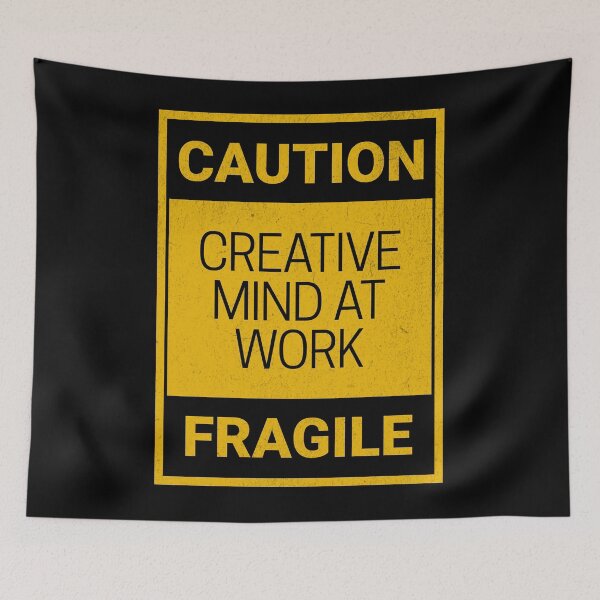 Item preview, Creative Mind At Work | Funny Caution Fragile Warning Sign | Funny Office/Working Saying designed and sold by Joy Asobi.