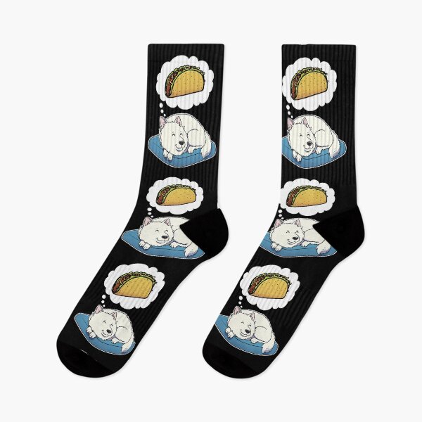 Item preview, Samoyed dreaming about Tacos designed and sold by DoggieDelights.