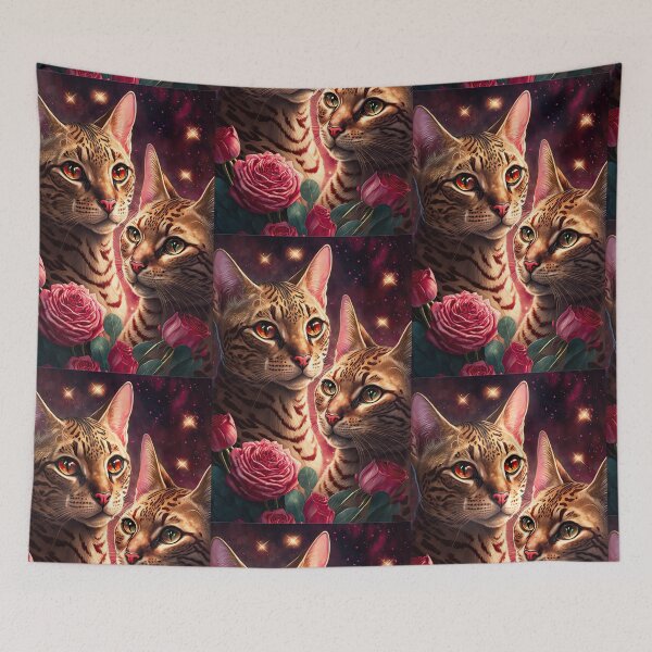 Item preview, Valentines Bengal Cats with hearts and roses 2 designed and sold by idreamaboutcats.