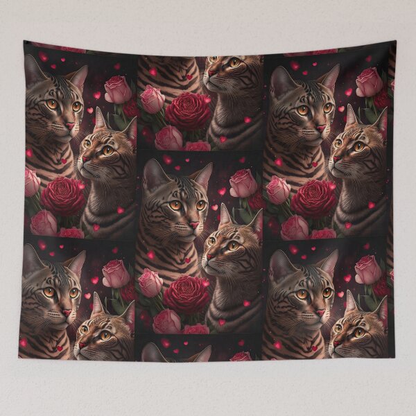 Item preview, Valentines Bengal Cats with hearts and roses 3 designed and sold by idreamaboutcats.