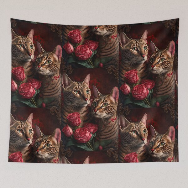 Item preview, Valentines Bengal Cats with hearts and roses 4 designed and sold by idreamaboutcats.
