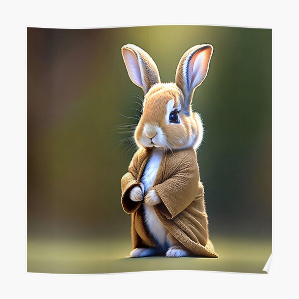 Fantasie Baby-Kaninchen in ockerfarbener Robe Poster