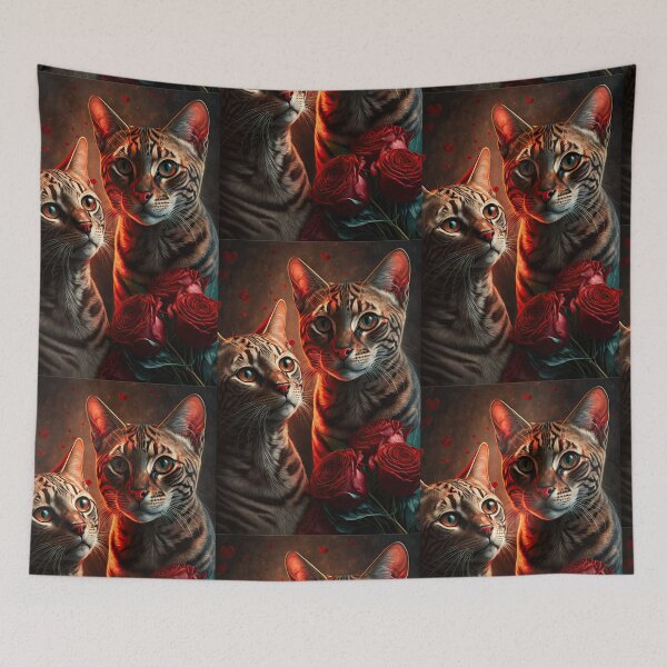 Item preview, Valentines Bengal Cats with hearts and roses 5 designed and sold by idreamaboutcats.