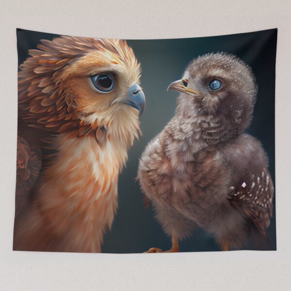Item preview, Furry Fledgling Friends Digital Painting designed and sold by CodeAndColors.