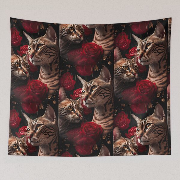 Item preview, Valentines Bengal Cats with hearts and roses 6 designed and sold by idreamaboutcats.