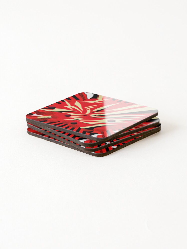 Thumbnail 4 of 5, Coasters (Set of 4), Grand Explosive Cartoon Red Transitional Pattern Digital Painting designed and sold by CodeAndColors.