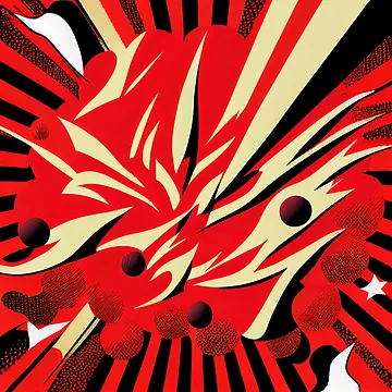 Artwork thumbnail, Grand Explosive Cartoon Red Transitional Pattern Digital Painting by CodeAndColors
