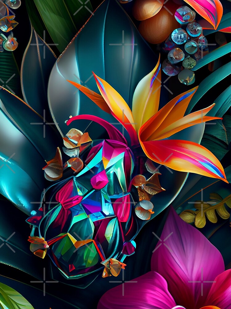 Thumbnail 3 von 3, Tuch, Bejeweled Tropical Pattern Digital Painting designt und verkauft von CodeAndColors.
