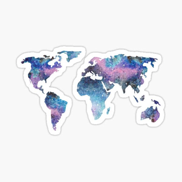 Watercolor Galaxy World Map Sticker