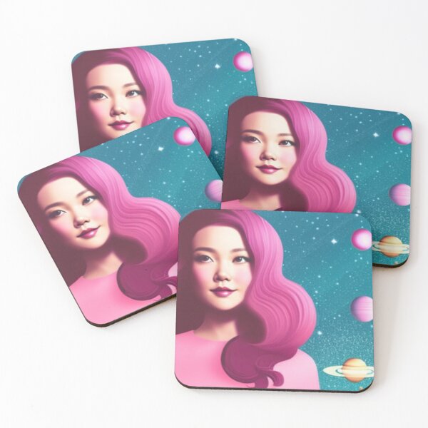 Item preview, Retro pink woman surrounded by planets designed and sold by Girly-Universe.