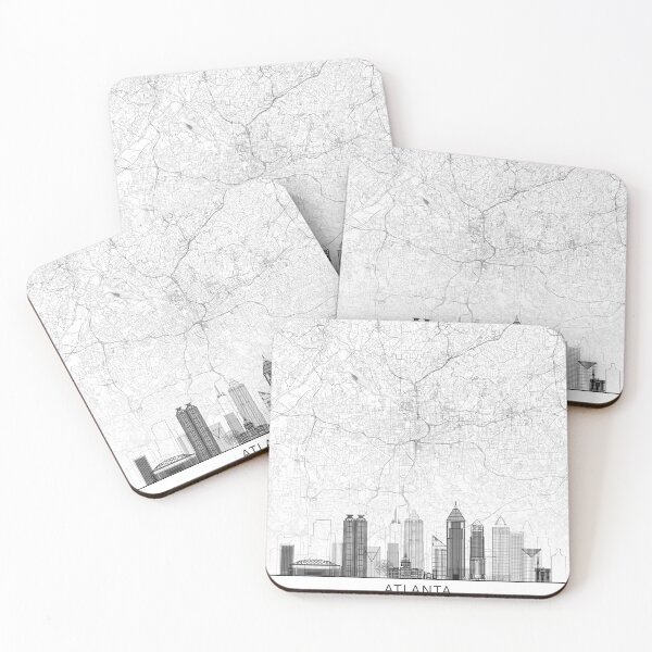 Item preview, Atlanta Map Skyline BW Line by LandSartprints designed and sold by LandSartprints.
