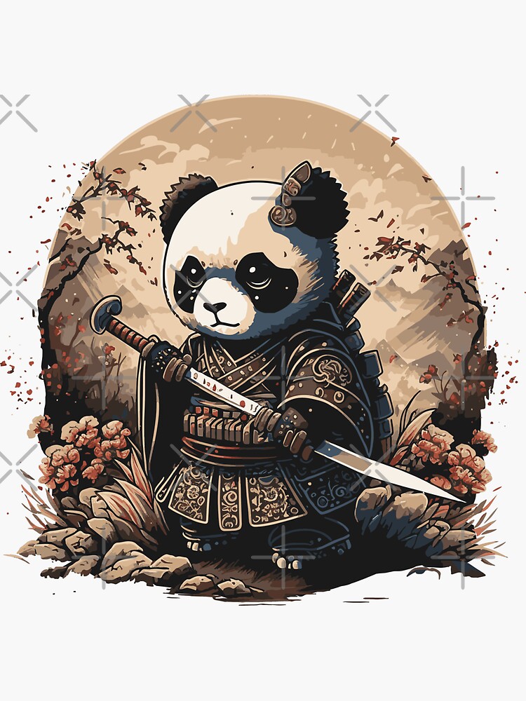 Premium Vector  Angry samurai panda logo black and white hand drawn  illustration