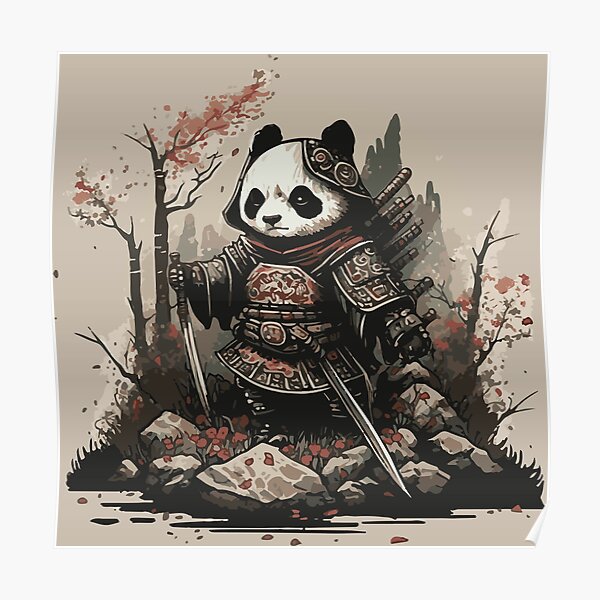 Premium Vector  Angry samurai panda logo black and white hand drawn  illustration