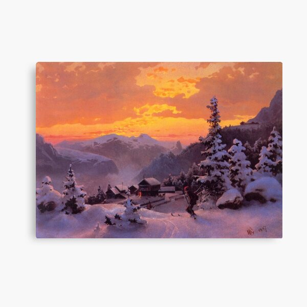 Vintage Hans Gude - Vinteretterniddag 1847 Fine Art Canvas Print