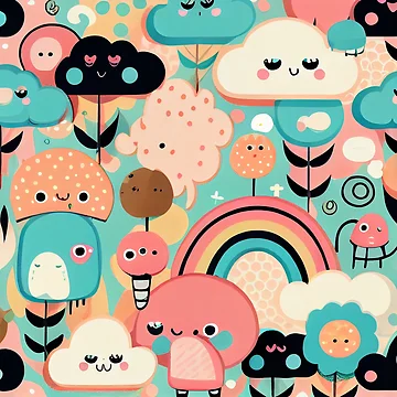Imagen de la obra Surreal Kawaii Contemporary Natural Pattern Digital Painting de CodeAndColors