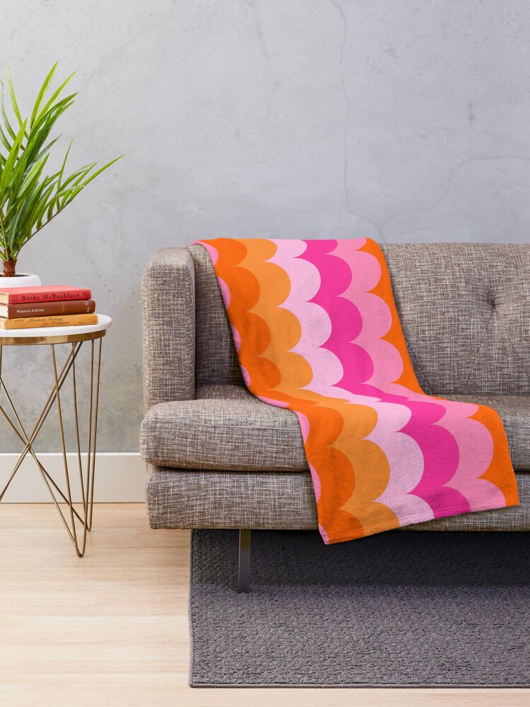 Retro Pink and Orange Scallop Curve Pattern Throw Blanket for Sale by OneThreeSix Redbubble