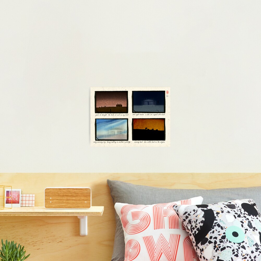 Farm house in four views with haiku Photographic Print
