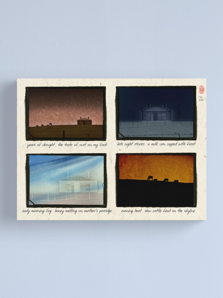 Alternate view of Farm house in four views with haiku Canvas Print