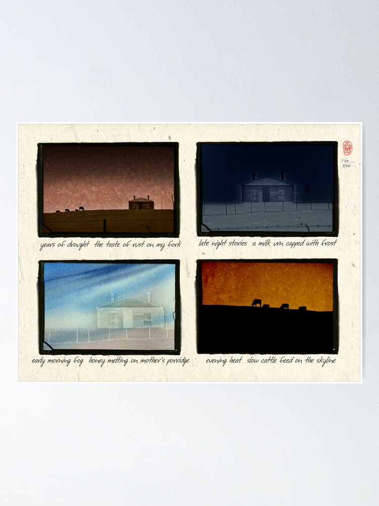 Alternate view of Farm house in four views with haiku Poster