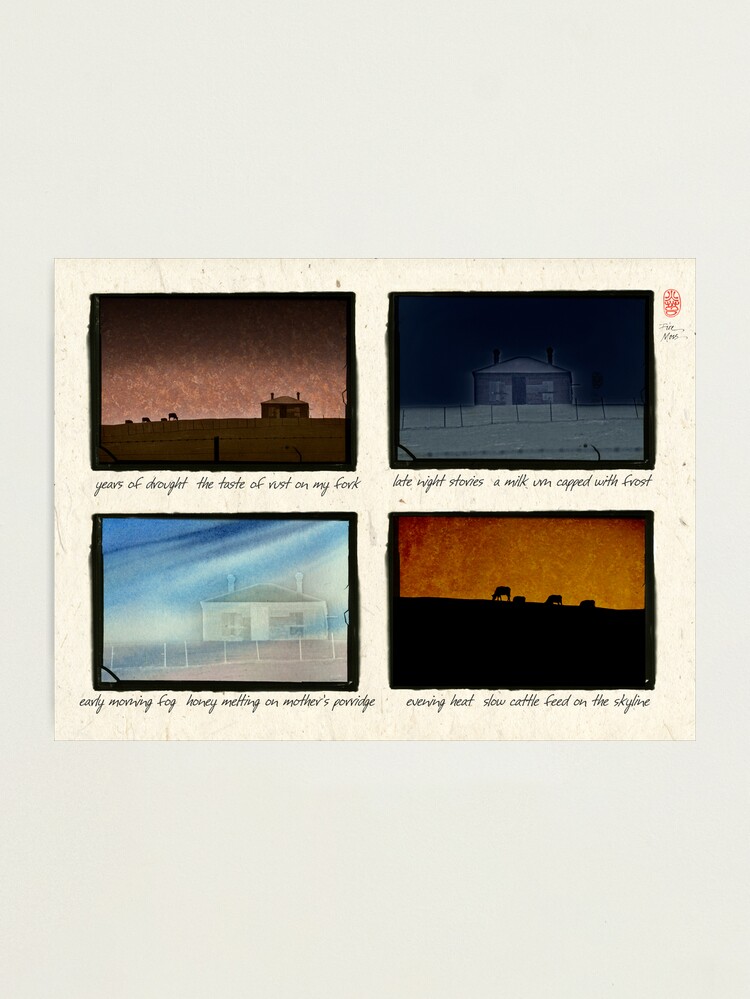 Alternate view of Farm house in four views with haiku Photographic Print