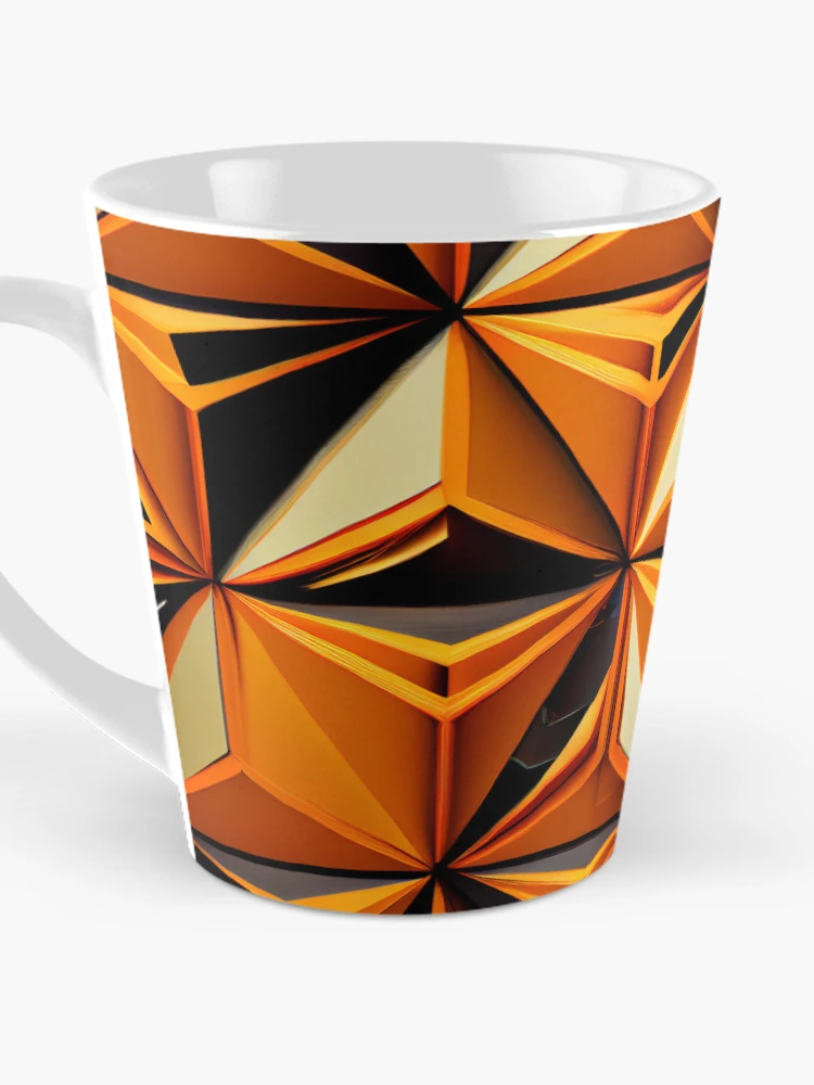 Aperçu 3 sur 4. Mug à café avec l'œuvre Futuristic Triangular Orange Traditional Pattern Digital Painting créée et vendue par CodeAndColors.