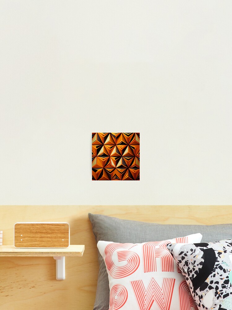 Aperçu 2 sur 3. Impression photo avec l'œuvre Futuristic Triangular Orange Traditional Pattern Digital Painting créée et vendue par CodeAndColors.