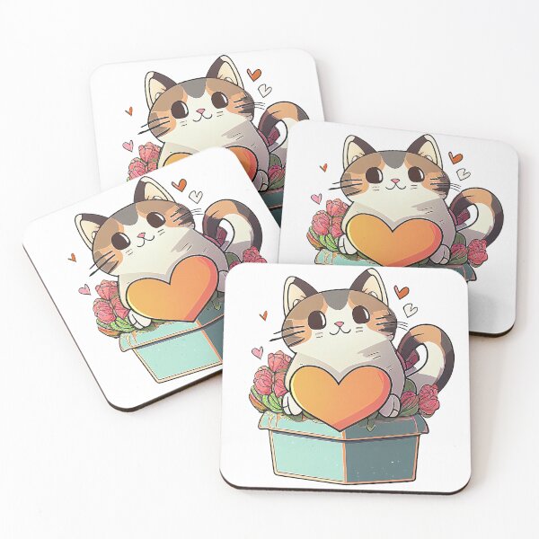 Item preview, A Cat in a Box with Heart and Flowers - Gift For Valentine's day designed and sold by Melcu.