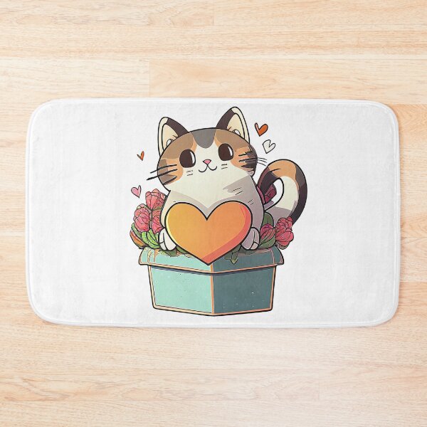 Item preview, A Cat in a Box with Heart and Flowers - Gift For Valentine's day designed and sold by Melcu.