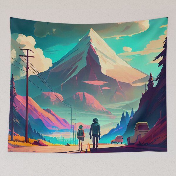 Item preview, Couple  Anime Mountain Landscape designed and sold by PosterManiaRo.