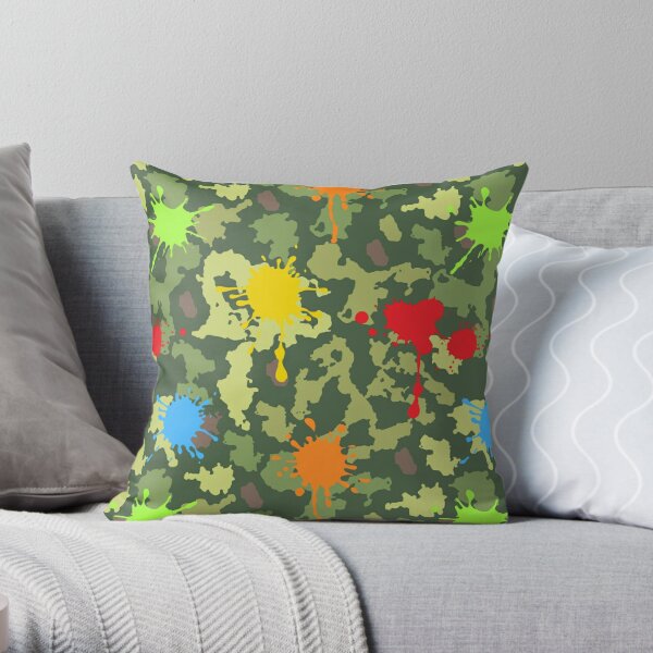Paintball Paint Splashes Camouflage Pattern Throw Pillow