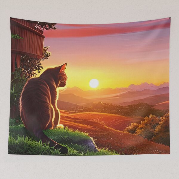 Item preview, Cat Watching Sunset Scene designed and sold by roleshop.