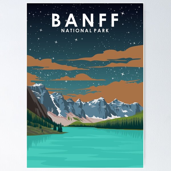 Item preview, Banff National Park Vintage Minimal Retro Travel Poster at Night designed and sold by Stadify.