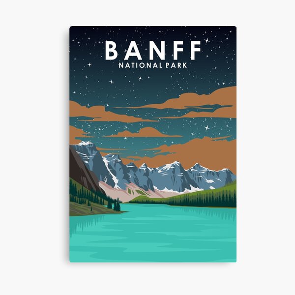 Item preview, Banff National Park Vintage Minimal Retro Travel Poster at Night designed and sold by Stadify.