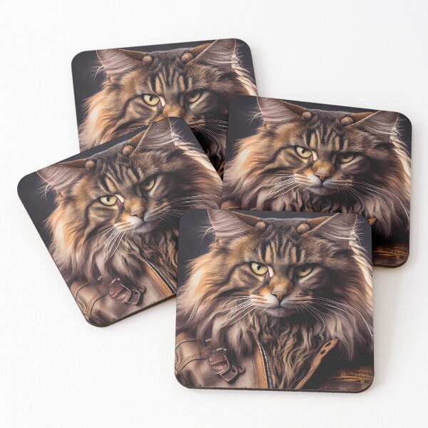 Item preview, Maine Coon Cat Breed Portrait wears a leather jacket designed and sold by Nalaxation.