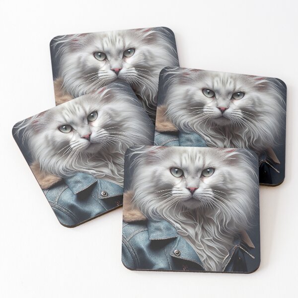 Item preview, Turkish Angora Cat Breed Portrait  wears a leather jacket designed and sold by Nalaxation.
