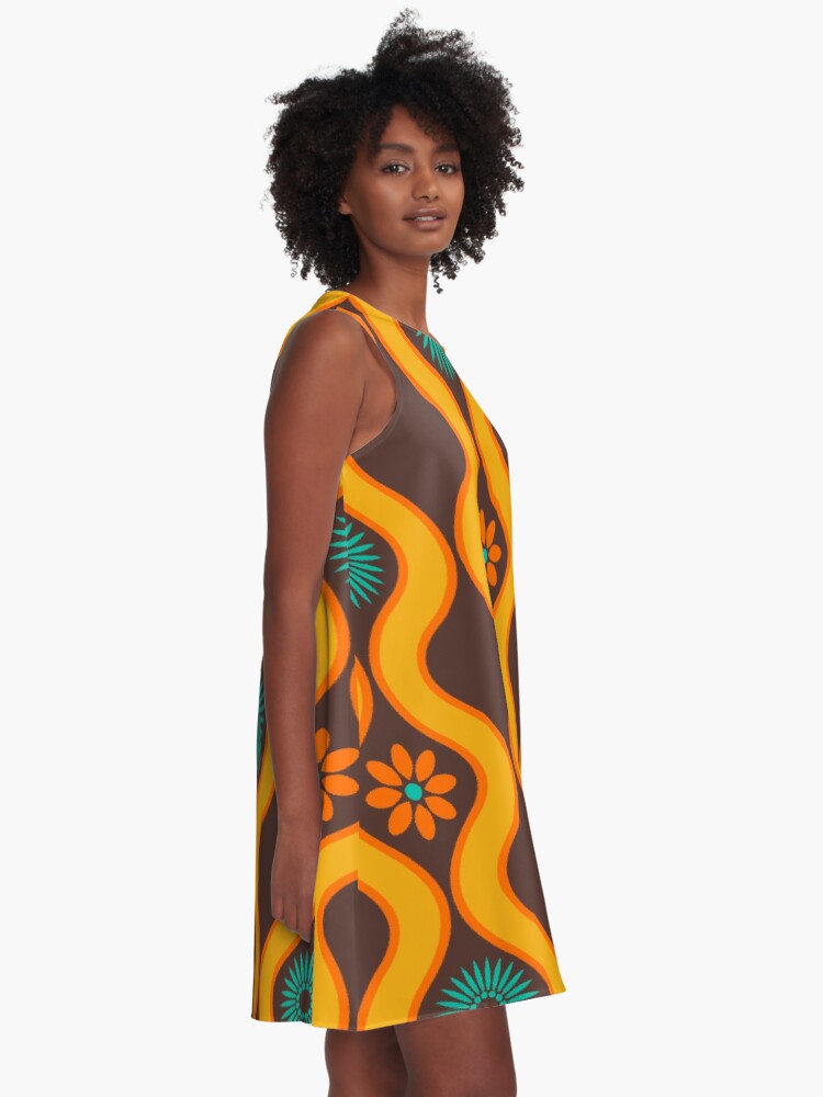 Alternate view of 1970's Retro Vintage Seventies Floral Flowers Pattern A-Line Dress