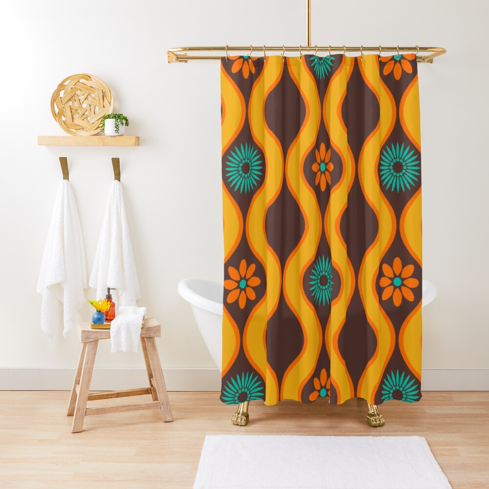 1970's Retro Vintage Seventies Floral Flowers Pattern Shower Curtain