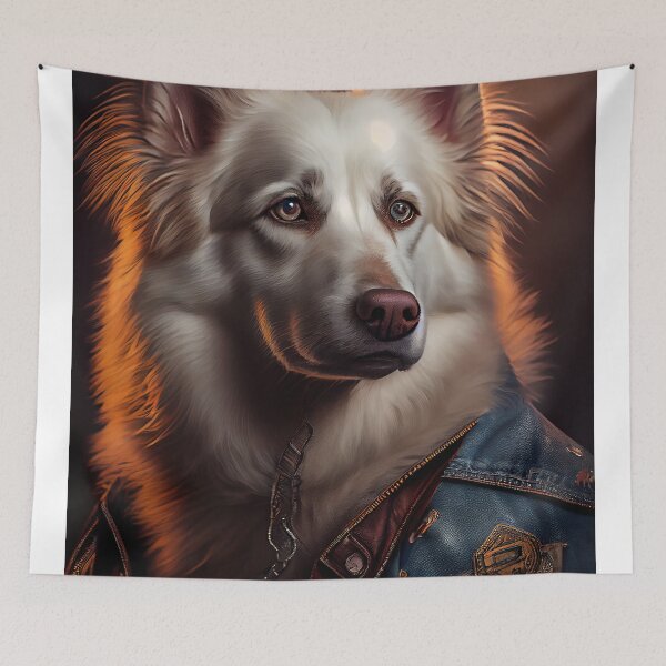 Item preview, American Eskimo wearing leather jacket - Dog Breed Portrait designed and sold by Nalaxation.