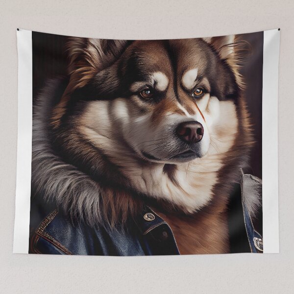 Item preview, Alaskan Malamute wearing leather jacket - Dog Breed Portrait designed and sold by Nalaxation.