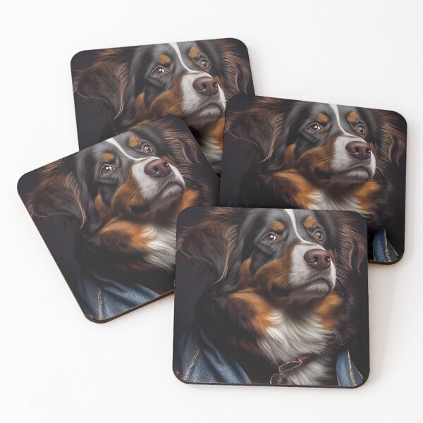 Item preview, Australian Shepherd wearing leather jacket - Dog Breed Portrait v 2 designed and sold by Nalaxation.