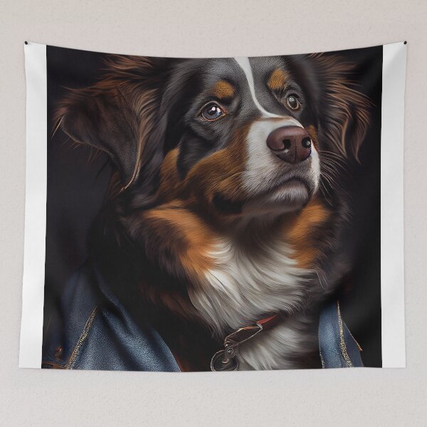 Item preview, Australian Shepherd wearing leather jacket - Dog Breed Portrait v 2 designed and sold by Nalaxation.