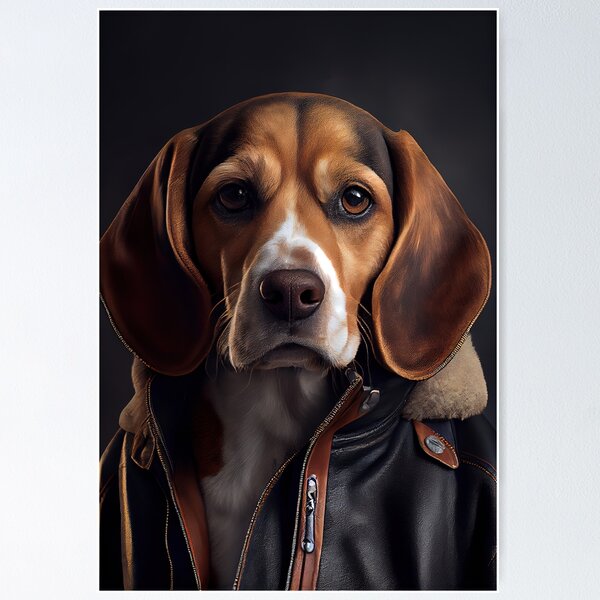 Item preview, Beagle Dog wearing leather jacket - Dog Breed Portrait designed and sold by Nalaxation.