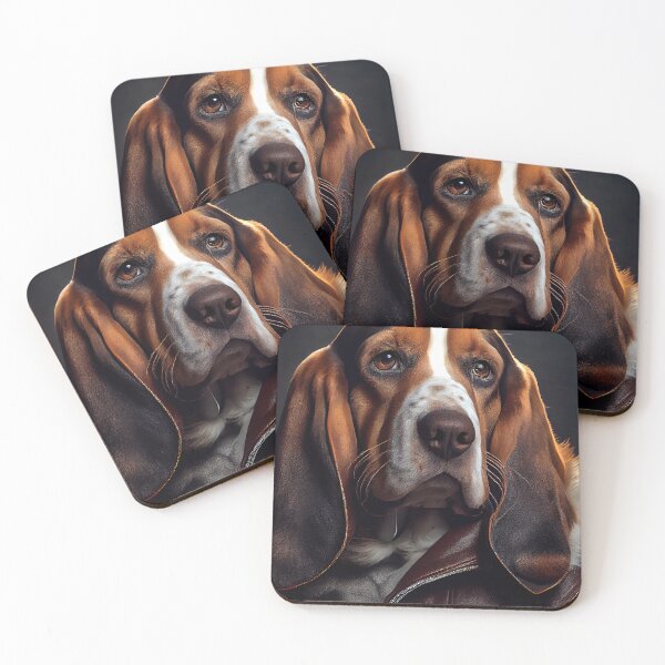 Item preview, Basset Hound wearing leather jacket - Dog Breed Portrait designed and sold by Nalaxation.