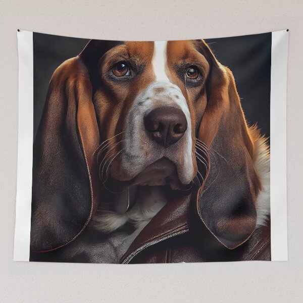 Item preview, Basset Hound wearing leather jacket - Dog Breed Portrait designed and sold by Nalaxation.