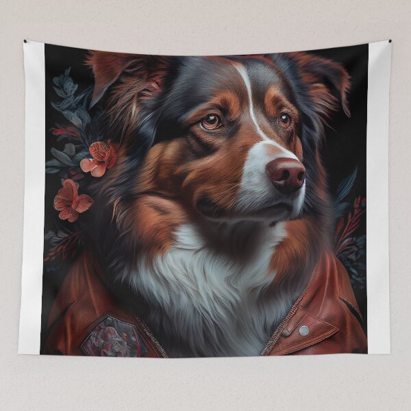 Item preview, Australian Shepherd wearing leather jacket - Dog Breed Portrait designed and sold by Nalaxation.